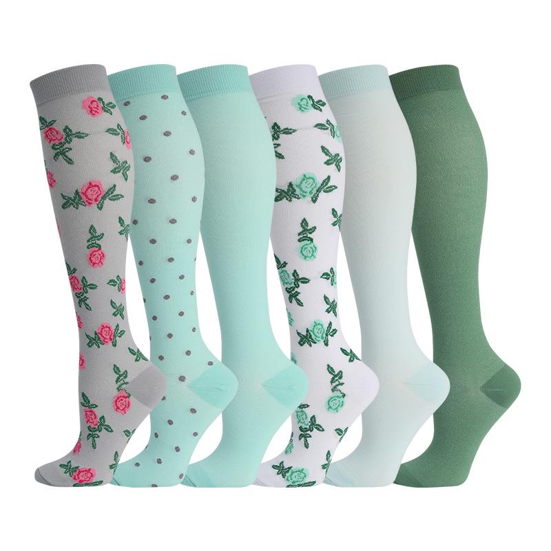 Комбо из 6 пар: Узорные компрессионные носки для бега, йоги и спорта - Влагоотводящие, дышащие, быстросохнущие гольфы для осени