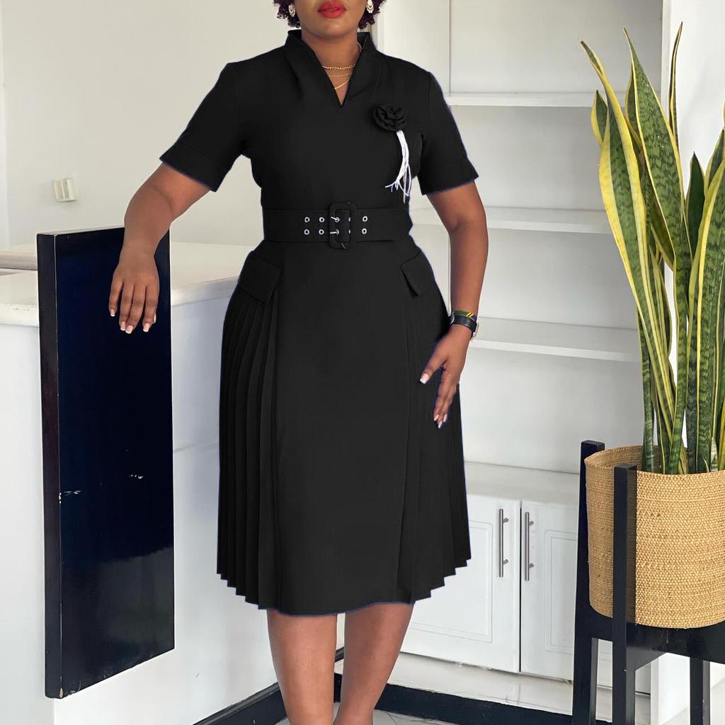 Женское платье большого размера с V-образным вырезом, плиссировкой и завышенной талией, с африканским принтом