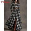Vintage Plaid Long Sleeve Dress With Pockets For Autumn Fashion Enthusiasts