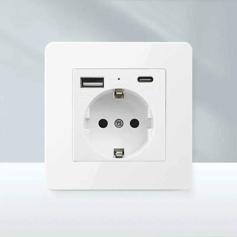 White Antique Stainless Steel Panel Wall Lamp Switch, Toggle Wall Dimmer Switch Socket EU USB Plug Socket 220V Electrical On Off