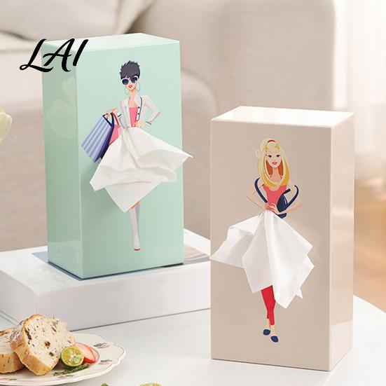 Creative Paper Dispenser Rectangular Elegant Girl Tissue Box Decorative ABS Storage Organizer Punch Free Organizer Modern Style Napkin Holder
