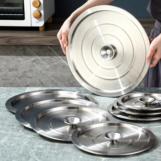 Крышка для кастрюли из нержавеющей стали Универсальная крышка, устойчивая к пару Жаростойкая ручка-кнопка Легко поднимаемая крышка для банок и кастрюль Кухонные аксессуары для приготовления пищи