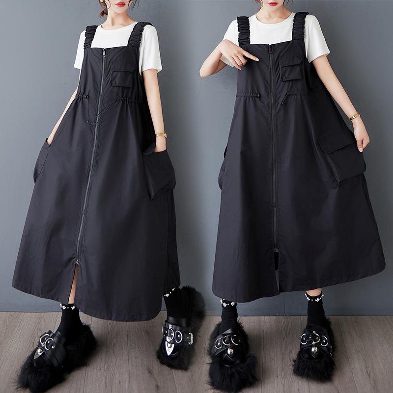 DIMANAF 2025 Новое Летнее Платье Женское Длинное Без Рукавов Платье с Поясом Базовое Однотонное Модное На Молнии Повседневное Свободное