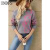 INDFS Women's Fashion Casual Fall Winter Leopard Print Long Sleeve O-Neck Sweaters