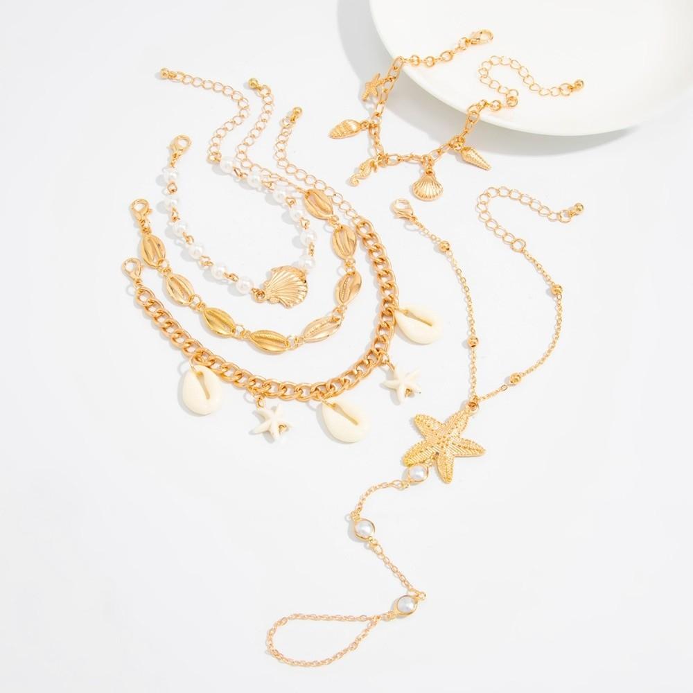 Pearl Conch Beaded Bangles Starfish Wrap Charm Hand Chain New Multilayer Shell Bracelets Gifts