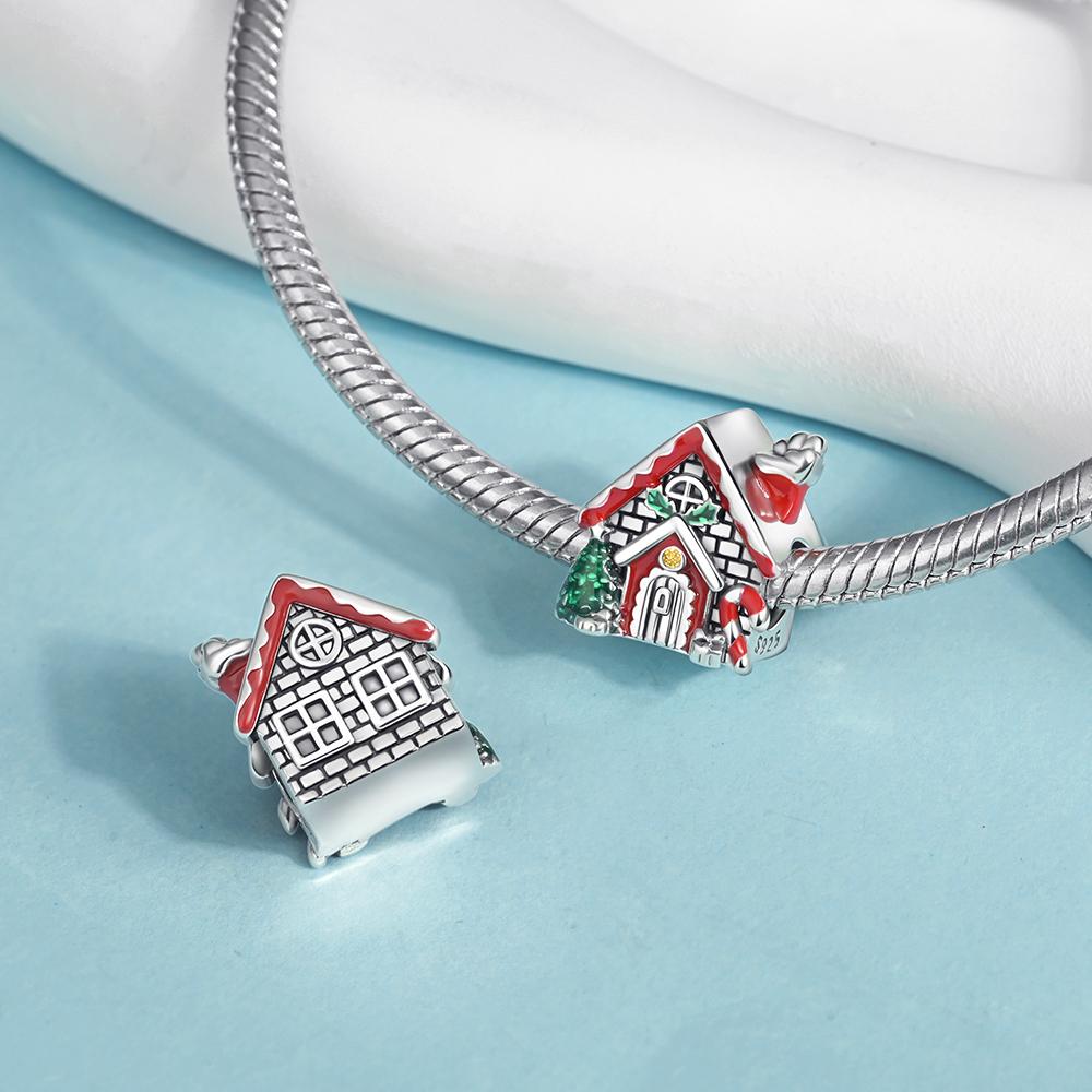 Медные шармы Санта-Клауса, бусина, рождественский домик, подвеска-шарм, подходит для браслета-бенгла, ожерелья, украшений своими руками