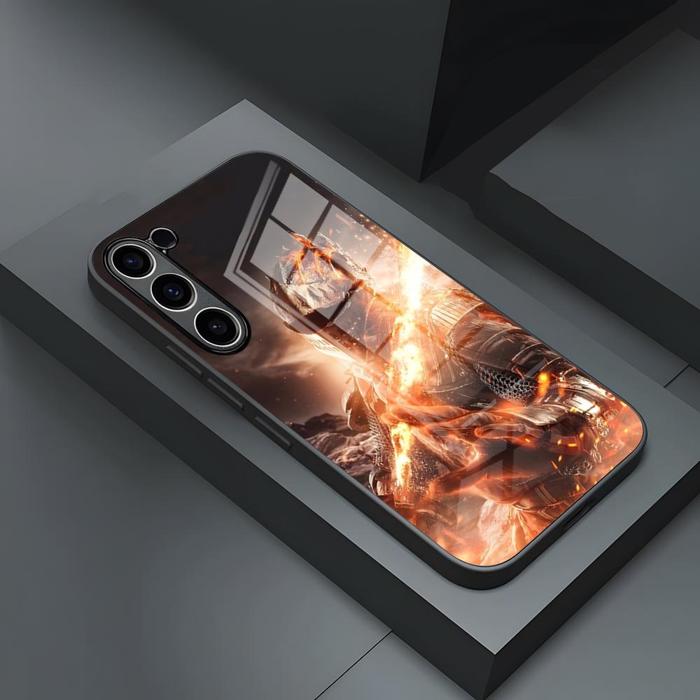 Чехол для телефона D-Dark S-Souls для S24 Ultra Samsung S23 Fe S22 S20 S21 Plus Galaxy A54 A34 A24 A53 Note 20 Стеклянная крышка