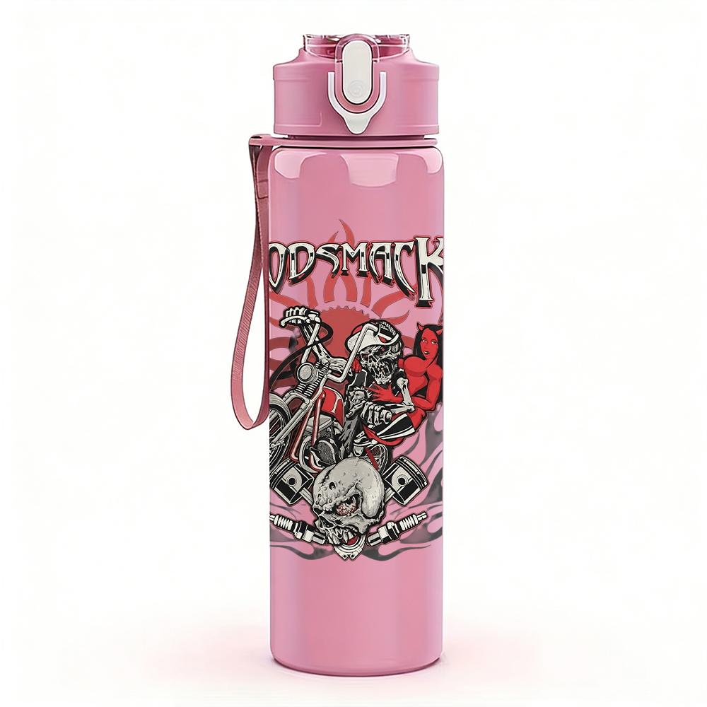 1PC Dark floral band grunge collage print 750ml colorful plastic sports water bottle leakproof pop up lid with straw for outdoor work home use