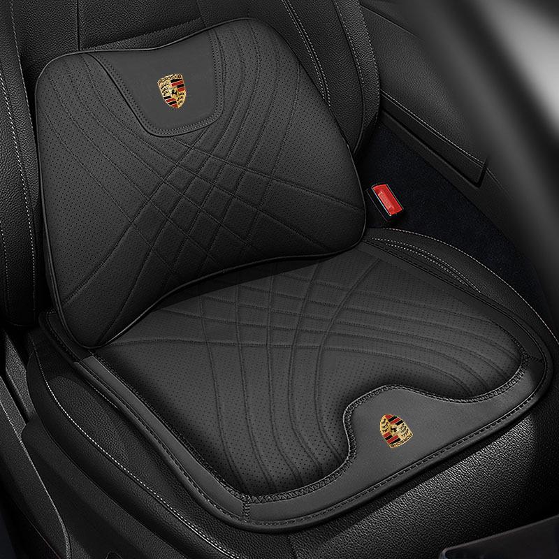 Комплект комфорта для автомобиля Porsche: Подголовник, поясничная поддержка и подушка сиденья для комфорта шеи и спины в Cayenne, Macan, Panamera, 718 и Taycan.