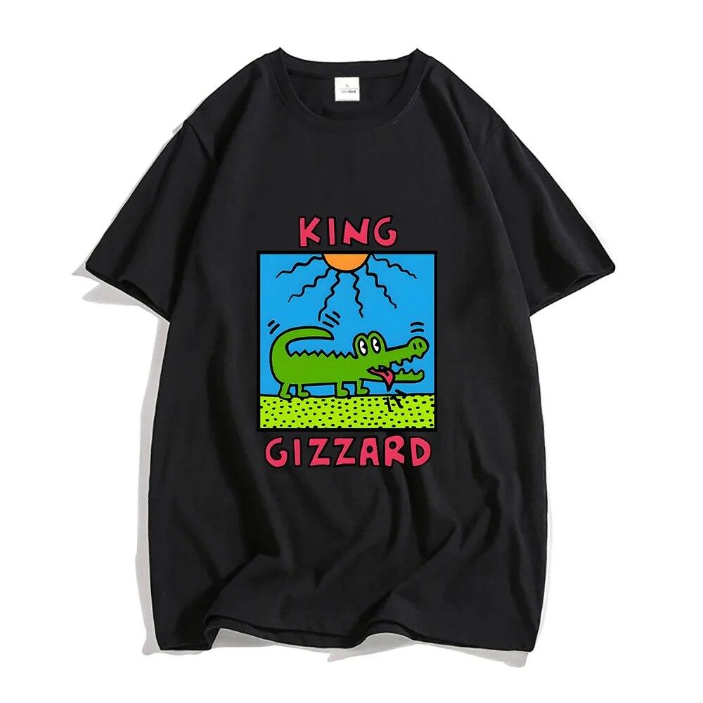 Футболки King Gizzard & The Lizard Wizard, унисекс, футболки с изображением крокодила и солнца, футболки из 100% хлопка, высокое качество, унисекс, с комиксами, СВОБОДНЫЕ