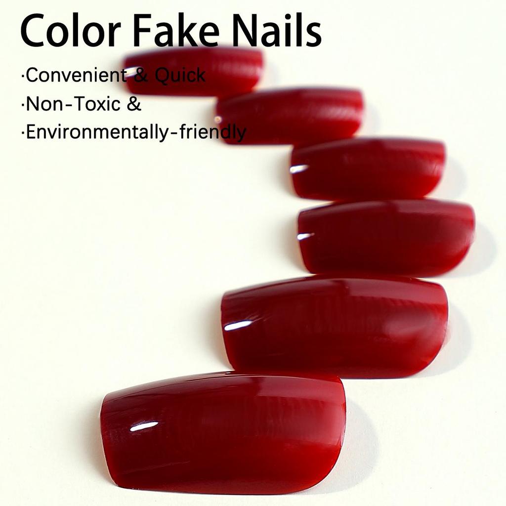Red Rectangle Press-On Nail Tips with Advanced Wearable Finish