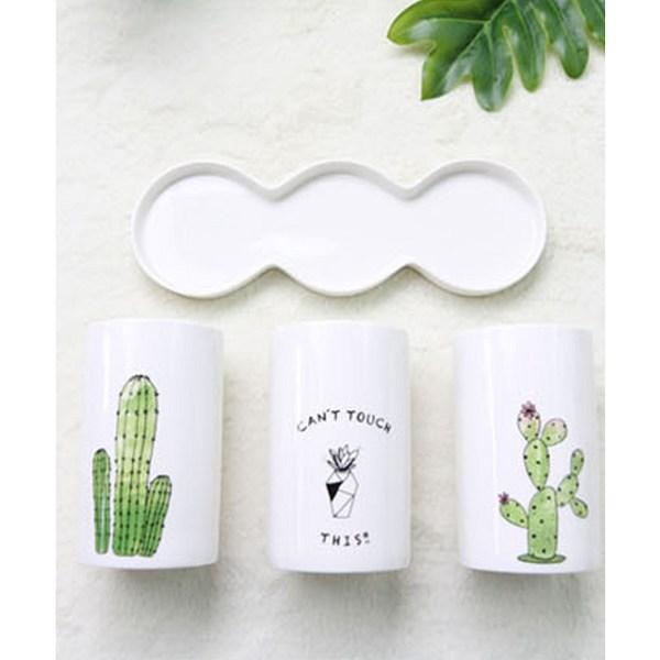 Happy Life Cactus Cutlery Holder (3 Pieces), Mixed Colors, 1 Set, Korean Popular Tableware