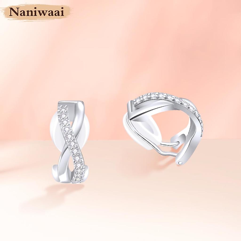 Naniwaai Earrings for High Quality Painless 925 18K Platinum for White Day Women, Popular, Zirconia, Earrings, Silver, Twisted, Hypoallergenic, Gold,