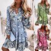 Women's Casual Loose Colorblock Print Trumpet Sleeve Dress Cake Dress