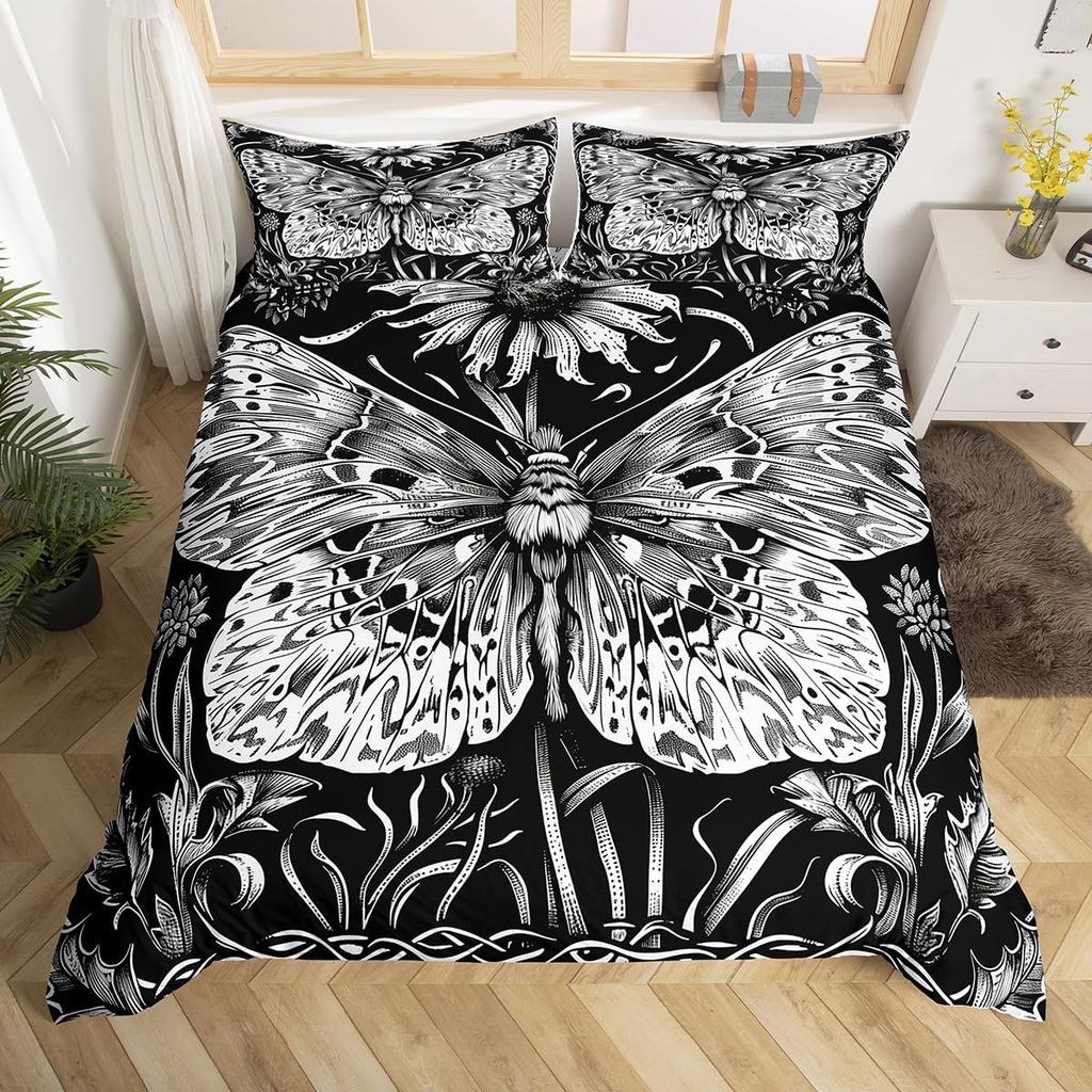 Teal Purple Butterfly Duvet Cover Queen King Size Floral Boho Decor Aesthetic Mandala Bedding Butterfly Print Set 3 Pcs