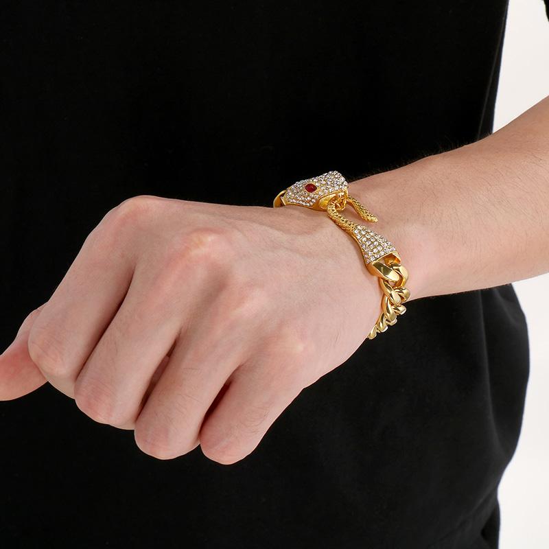 KALEN Hip Hop Stainless Steel Snake Bracelet for Men Rhinestone Gold Color Cuban Chain Accessories Party Jewelry Birthday Gift