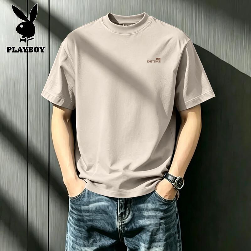 PLAYBOY Мужская свободная футболка из чистого хлопка с коротким рукавом