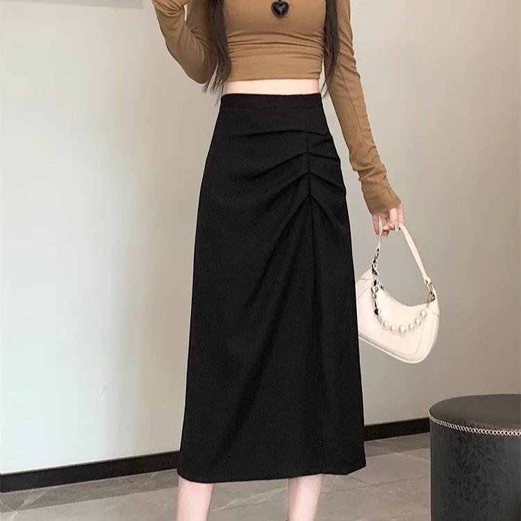 Юбки миди однотонные плиссированные элегантные корейские весенне-летние уличные повседневные юбки женская одежда