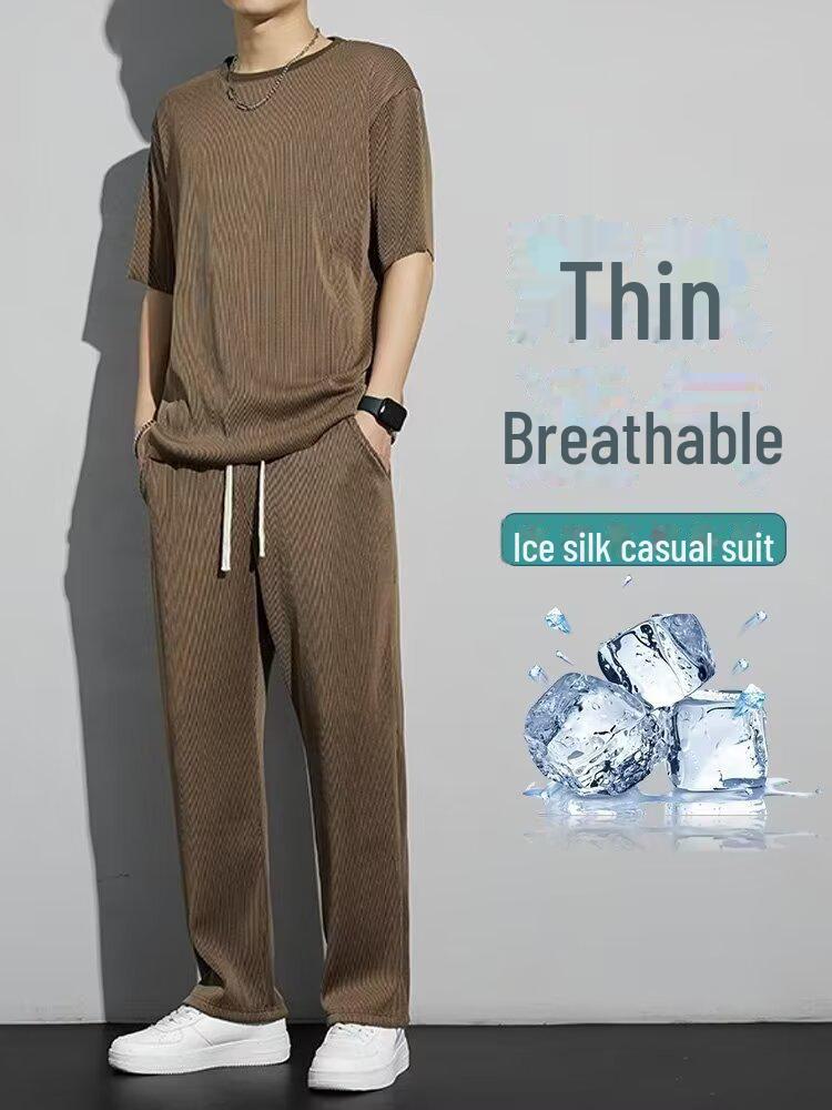 Мужской летний быстросохнущий комплект из двух предметов Ice Silk: Футболка свободного кроя с коротким рукавом и шорты