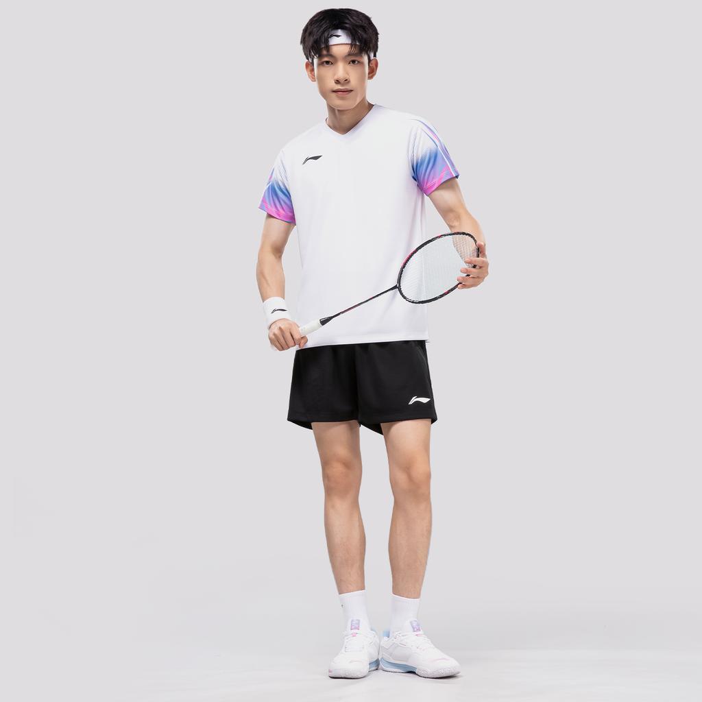 Li-Ning Быстросохнущая дышащая спортивная футболка с коротким рукавом и шорты для бега, бадминтона, тренировок. Повседневный спортивный комплект. Унисекс. AATV081-2