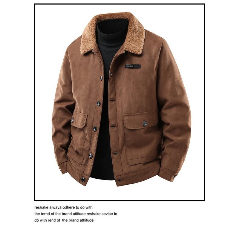 Men S Thick Fleece Lined Workwear Jacket Loose Fit Winter Coat