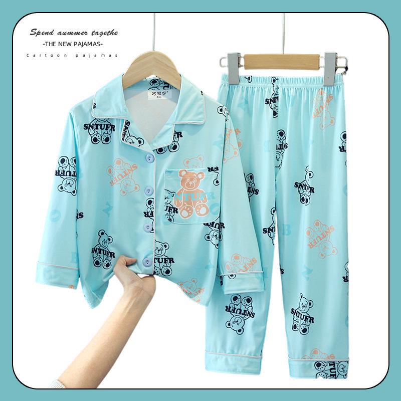 Детский весенне-осенний пижамный комплект с мультяшным принтом, кардиган с длинным рукавом для мальчиков и девочек