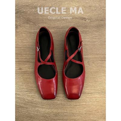 Модель из овчины~ ретро французские туфли-лодочки женские балетки на плоской подошве красные туфли с открытым вырезом вечерние балетки с перекрестным ремешком туфли Мэри Джейн