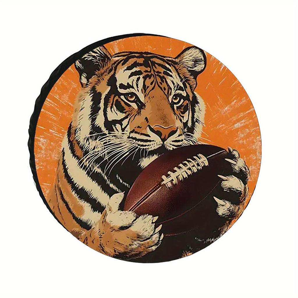 Tiger Holding Football Graphic Spare Tire Cover Durable Dust-proof Protector for RV Trailer Camper