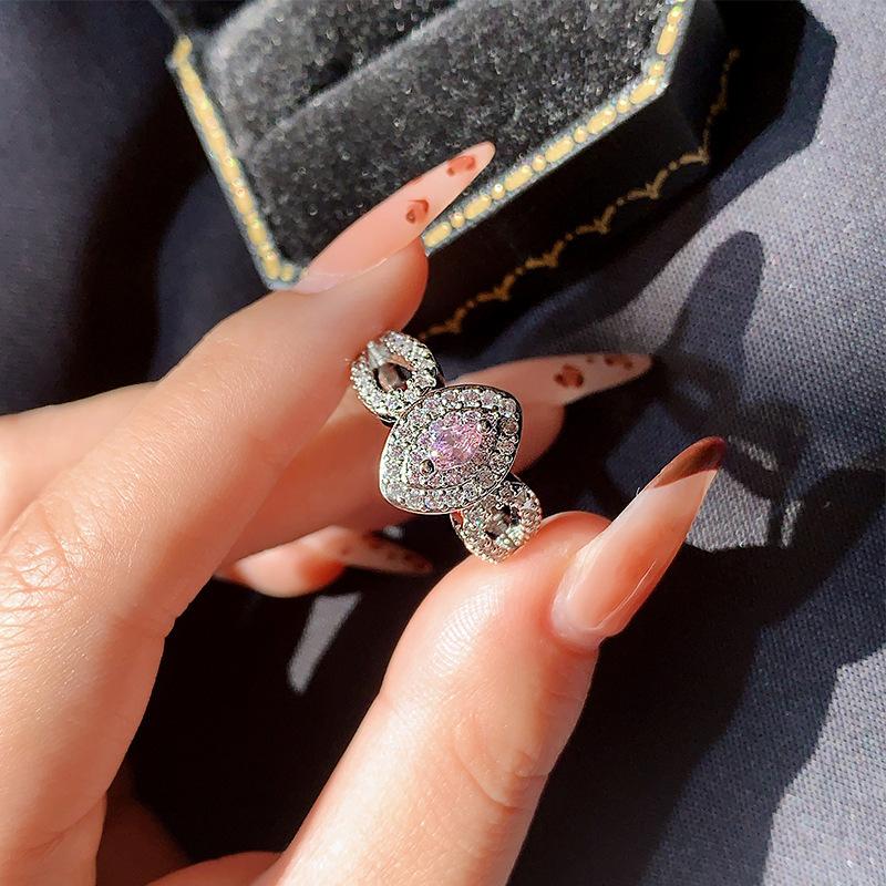 Новое кольцо с розовым кристаллом в виде дома-яйца с бриллиантом, серебряные крылья ангела, голубой циркон-сокровище для помолвки, ювелирное украшение для руки