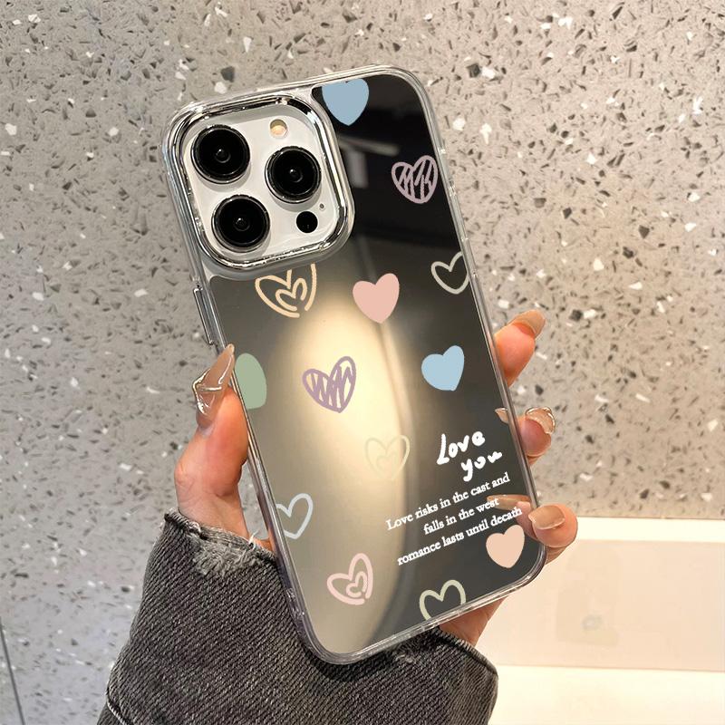 Милый Чехол для Телефона с Зеркалом в Форме Сердца для Любви Для IPhone 17 17E 16E 16 15 Pro 11 12 14 13 Pro Max Ударопрочный Бампер