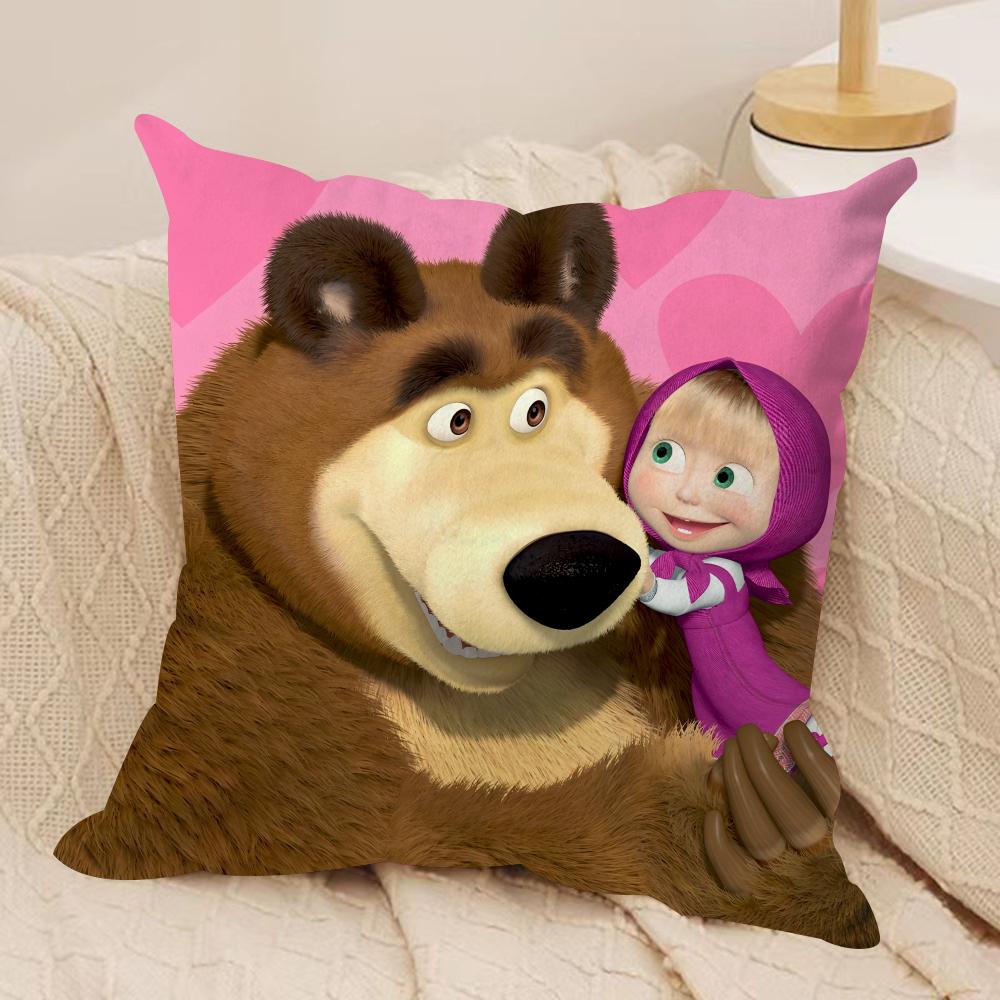 MMasha And BBears Cushion Cover Silky Short Plush Invisible Zipper Dustproof Sofa Pillow Case For Home Decor