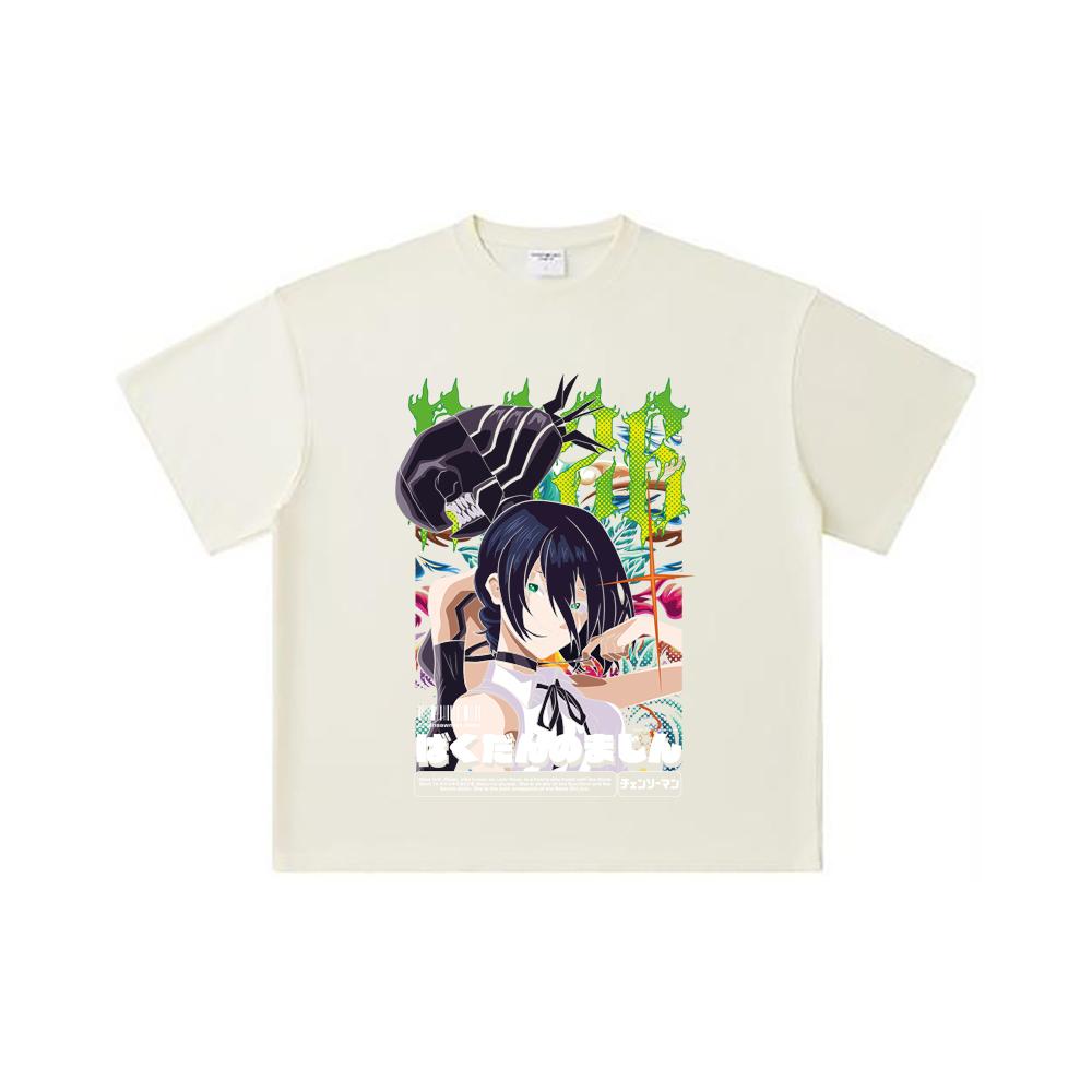 260 GSM Double Yarn 32 Count 100% Cotton Chainsaw Man V54 Reze Print Unisex Heavy Cotton T Shirt… More
