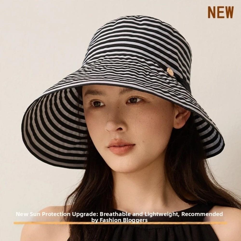 Wide-Brimmed Striped Sun Hat Wide Brim UV Protection Hat Fashion Wide-Brimmed Hat Four Seasons
