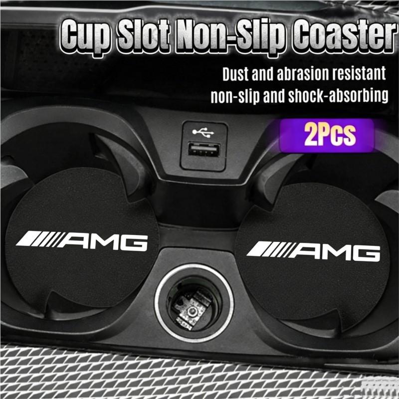 2Pcs Suede Leather Coaster Car Water Cup Anti-slip Pad Mat Auto Interio For Mercedes Benz AMG Smart W205 C300 W203 W206 W108 W12 AX1