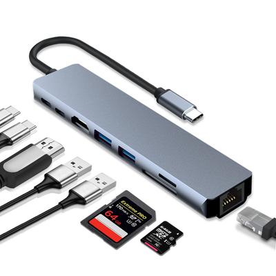 USB-C хаб с 4K 100 Мбит/с SD TF картой 100 Вт PD и USB USB для данных. Совместим с MacBook, iPad, Galaxy, Surface и другими. 8-в-1 HDMI, Ethernet, и