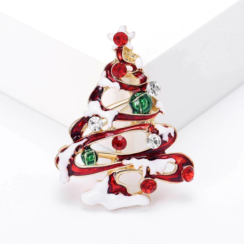 Fashion Enamel Rhinestone Christmas Tree Brooches Women Coat Clothing Badges Jewelry Accessries