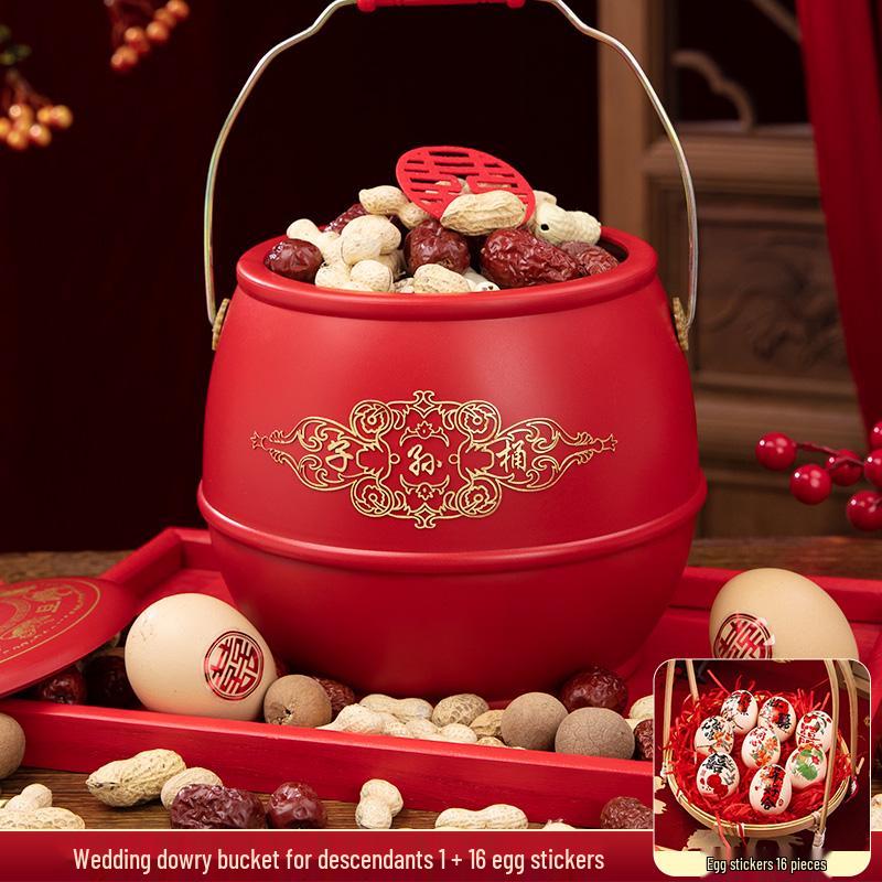 Bridal Dowry Gift: Happy Red Wedding Bucket