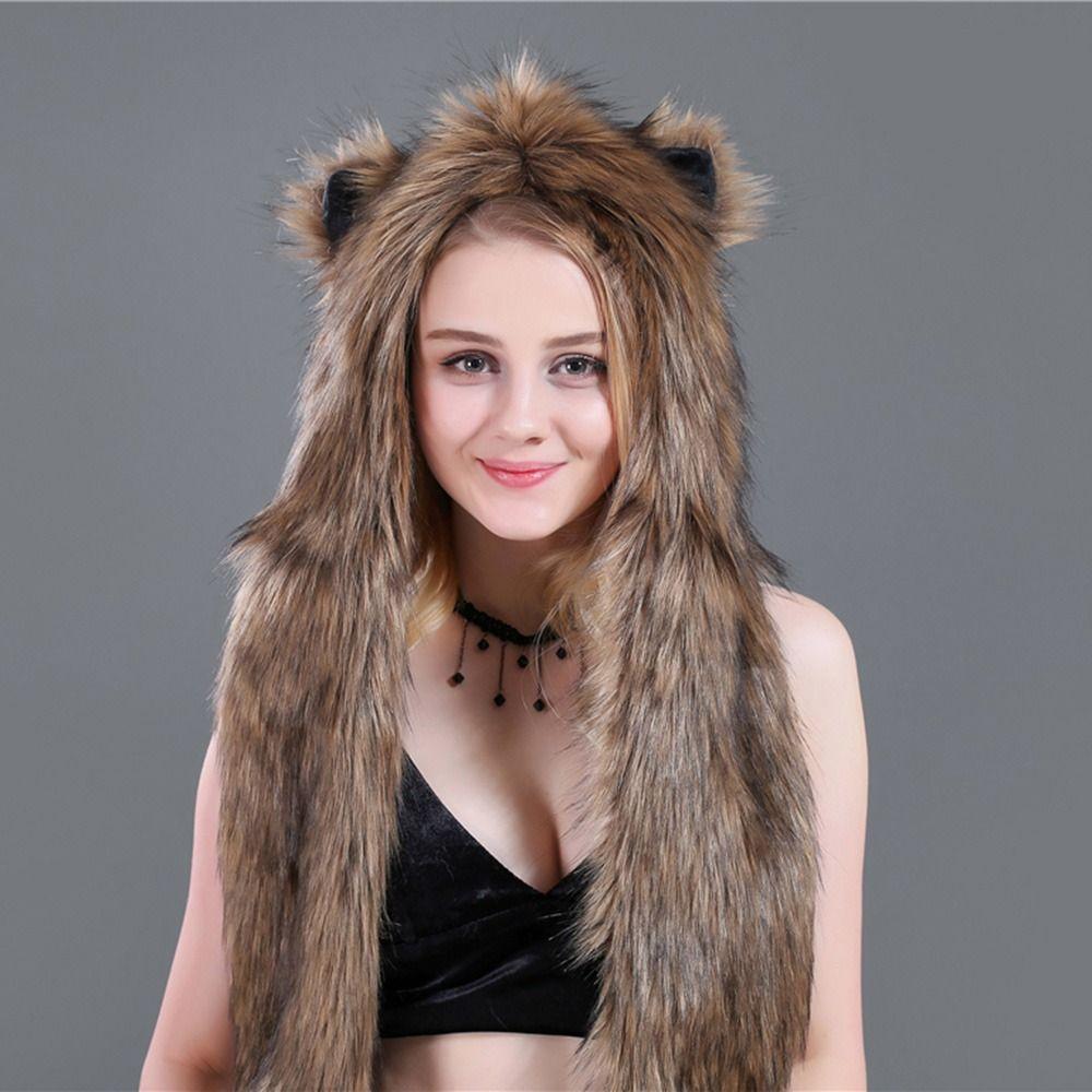 Пушистый плюшевый шарф, перчатки, шапка, комплект, теплая шапка с изображением животных, ветрозащитная зимняя кепка для отдыха на природе