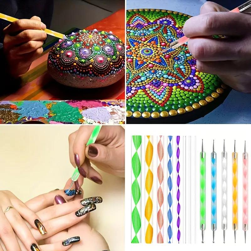 19PCS Mandala Dotting Tools Set With A Zipper Storage Bag Stencil Ball Stylus Paint Tray Set Perfect For Painting Rocks Mandala