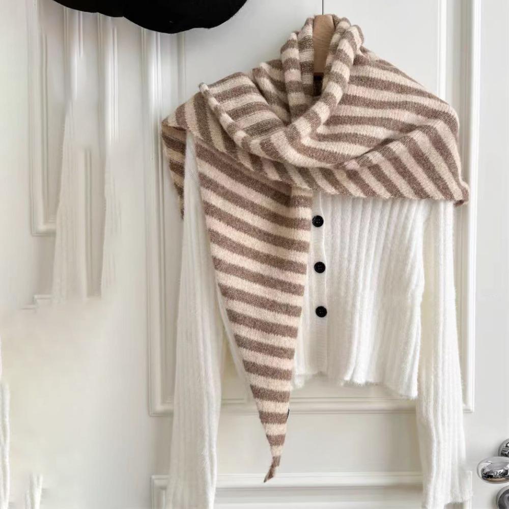 Plush Striped Scarf Korean Style Cape Wraps Fashion Knitted Triangle Scarf Women/Men