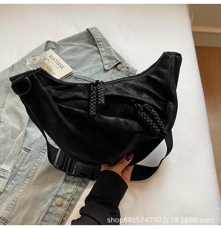 Solid Color Large Capacity Crossbody Bag Women's 2025 New Casual Lightweight Korean Shoulder Bag Lazy Commuter Tote Bag