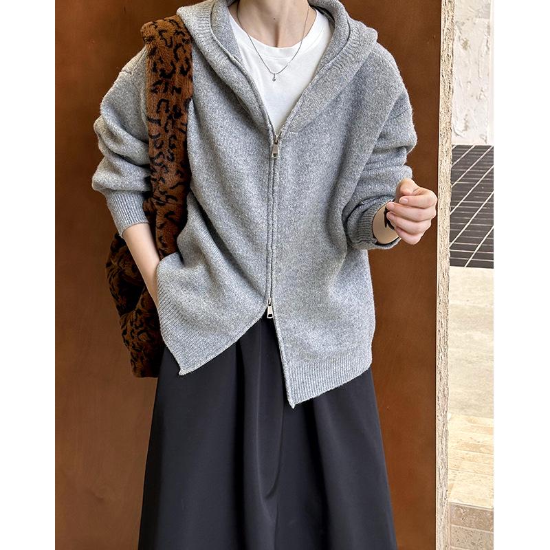 Juzhi 2024 осень ретро ленивый стиль высококачественный кардиган свитер куртка на молнии A58