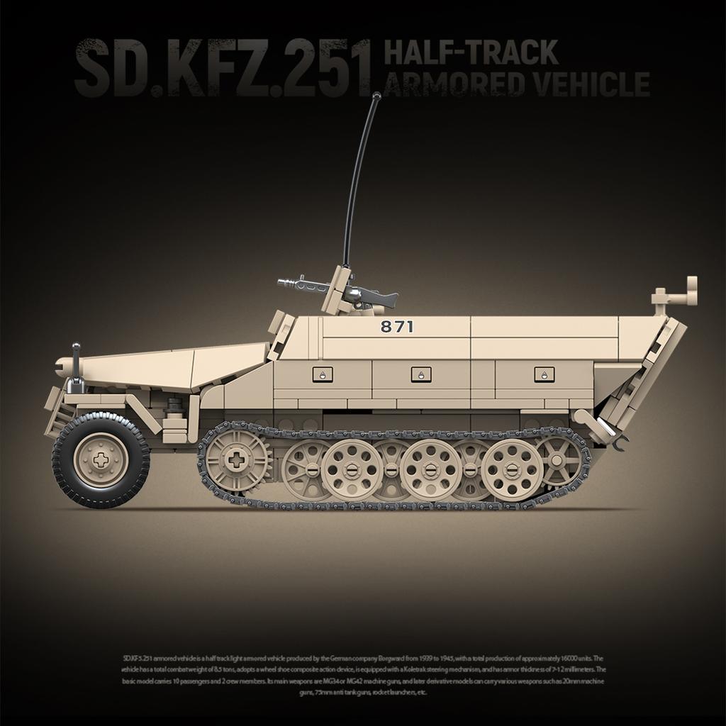 714PCS Sd.Kfz.251 Halftrack Armored Vehicle 1:28 Scale Built Military Model Toy Tank for Boys, Gift for Teens & Kids & Adults