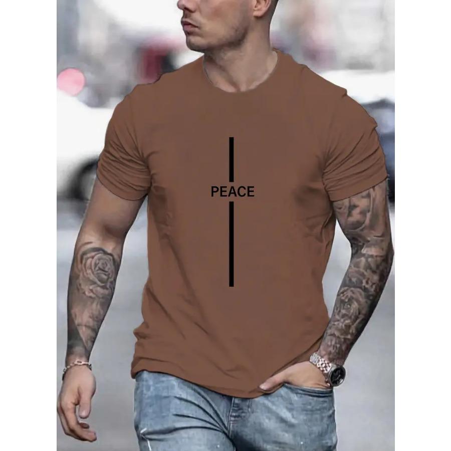 Футболка Summer Essential Crew Neck Tee - мягкая мужская повседневная футболка с коротким рукавом и принтом PEACE, свободный крой, дышащая классика