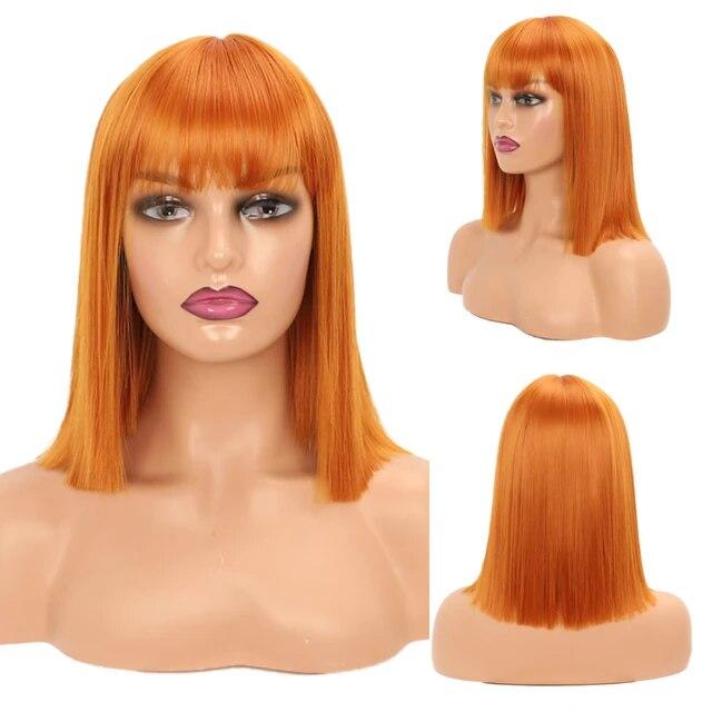 Женские синтетические прямые короткие парики «боб» с челкой, синий, золотой, красный, черный, белый, фиолетовый, зеленый, коричневый, женский парик для косплея