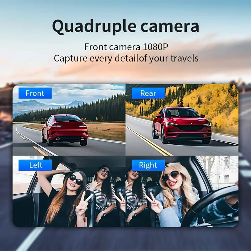 4-канальная видеокамера для приборной панели, камера для вождения с Wi-Fi, 1080P, передняя, левая, правая, задняя, ночное видение, циклическая запись, черный ящик, автомобильные аксессуары