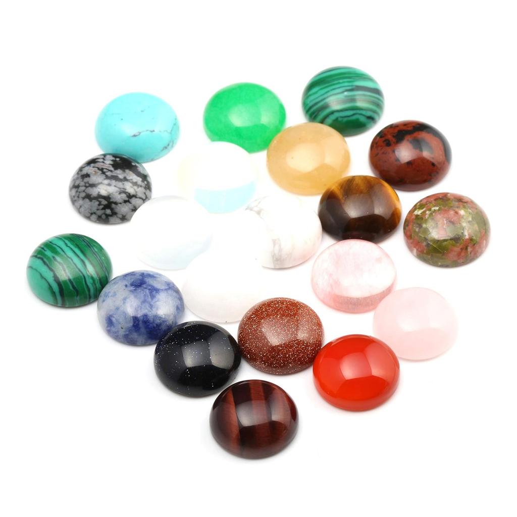 10Pcs, Energy Natural Stone Crystal Quartz Agate Malachite Turquoise Gemstone Cabochons, Fashion Handmade Round Ring Setting for Jewelry Making DIY
