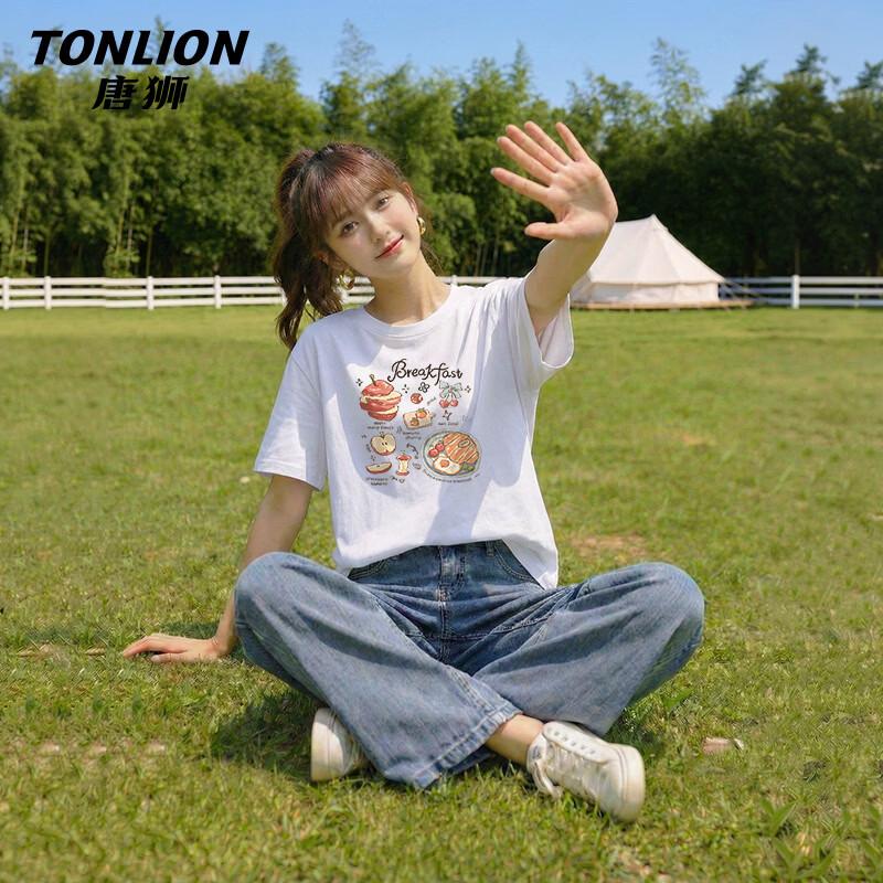 Женская хлопковая футболка TonLion свободного кроя с принтом
