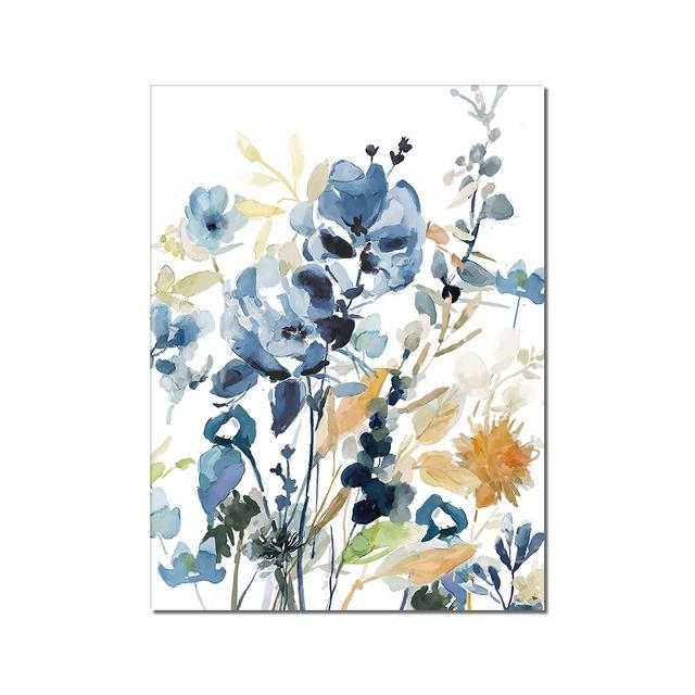 Оригинальный дизайн, абстрактный синий цветок, холст, картина, скандинавское зеленое растение, печать плакатов, настенная живопись для гостиной