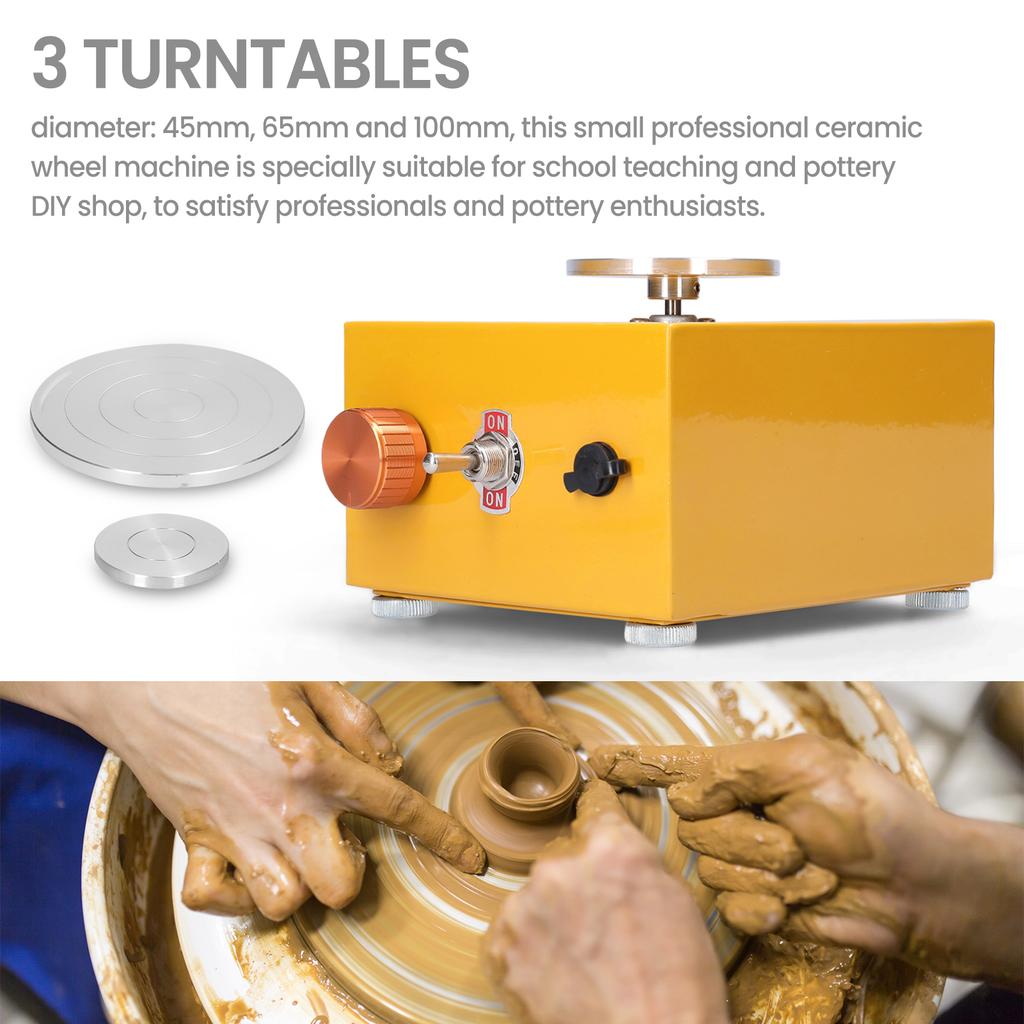 Kids DIY Clay Tool with Tray for Ceramic Work Mini Pottery Wheel Ceramic Turntable Portable